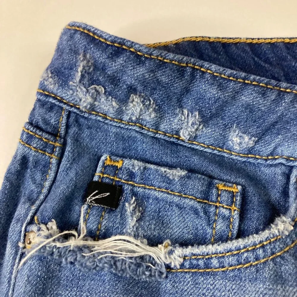 Womens Kancan Estilo Mid Rise Distressed Denim Bootie Shorts Blue 5/26 Cotton Ra